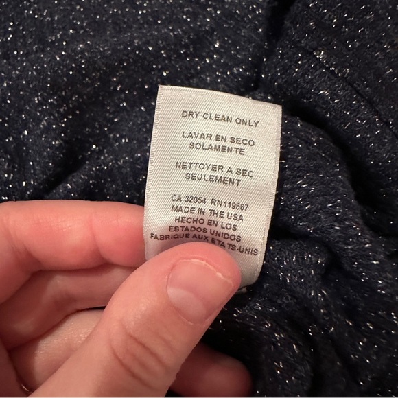 Rachel Pally Ada Navy Blue Metallic Rib Long Sleeve Mock Neck Sweater Sz M - Picture 9 of 14